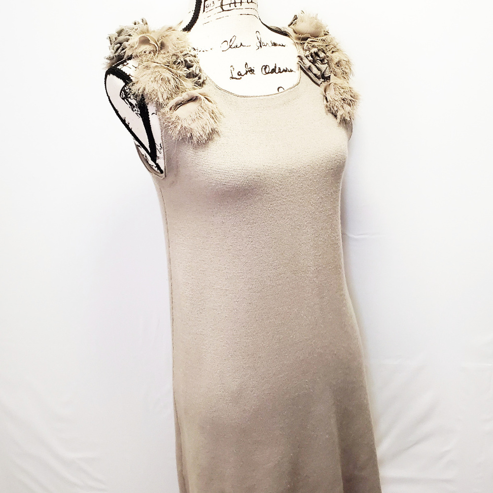 Zara Knit Sleeveless Tan Flower Shoulder Dress